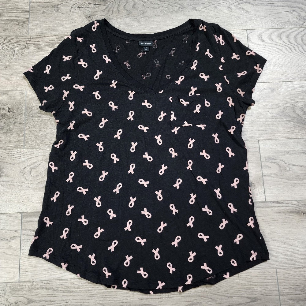 Torrid Ribbon Cancer Awareness Print Tunic Top Short Sleeve Women Size 1X